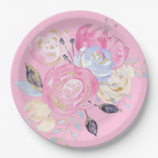 Pastel Gold Glitter Flower Papieren Bordje