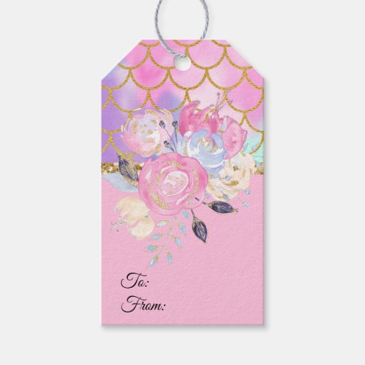 Pastel Gold Glitter Flowers Cadeaulabel (Voorkant)