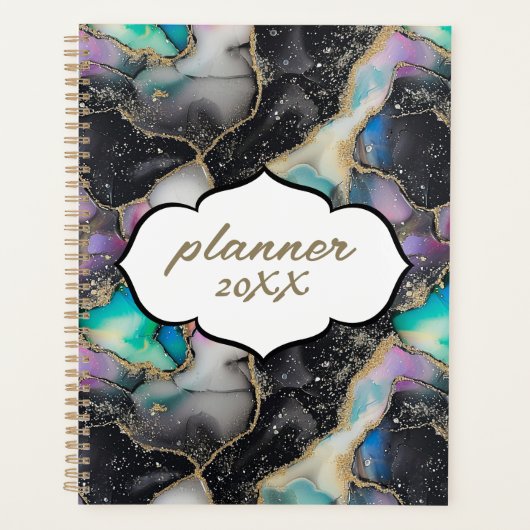 Pastel Gold Glitter Marmer Modern Planner (Voorkant)