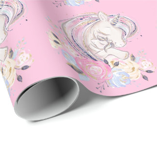 Pastel Gold Glitter Unicorn en Baby met ventilator Cadeaupapier