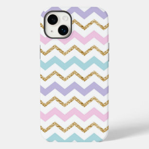 Pastel Gold Glitter Zigzag Patroon Case-Mate iPhone 14 Plus Hoesje