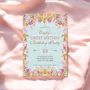 Pastel Gold Sweet Sixteen Baroque Rococo Verjaarda Kaart