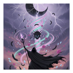 Pastel Goth Arcane Tovenaar met Kristallen Staf Perfect Poster