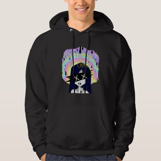 Pastel goth being comfortable in chaos hoodie (Voorkant)