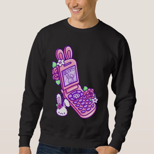 Pastel Goth Flip Phone Vampire Bunny Y2K Aesthetic Trui (Voorkant)