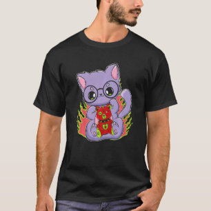 Pastel goth kat met teddybeer voor horrorfans t-shirt