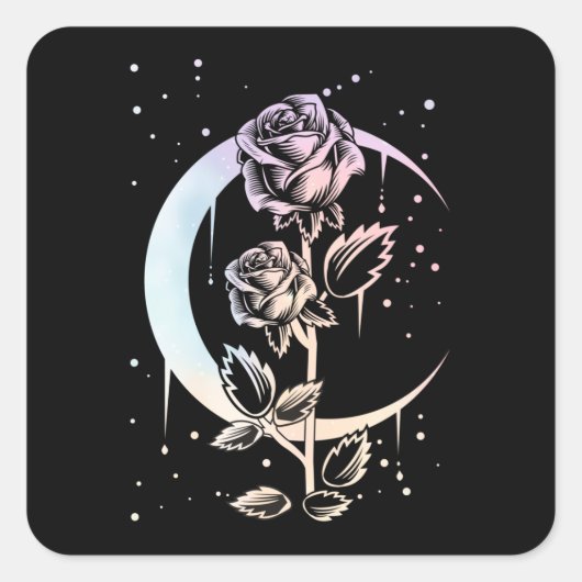Pastel Goth Moon Flower Witchy Vierkante Sticker (Voorkant)