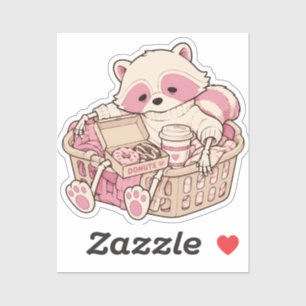 Pastel Goth Roze Wasbeer Skelet Donut Koffie Sticker