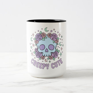 Pastel Goth Schedel Bloemrijke Griezige Cute Esthe Tweekleurige Koffiemok