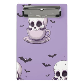Pastel Goth Schedel in Theekop Mini Klembord