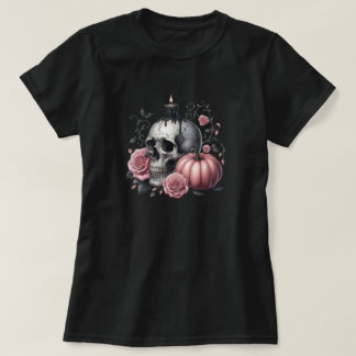 Pastel Goth Schedelkaars met Rozen en Pompoen Thee T-shirt