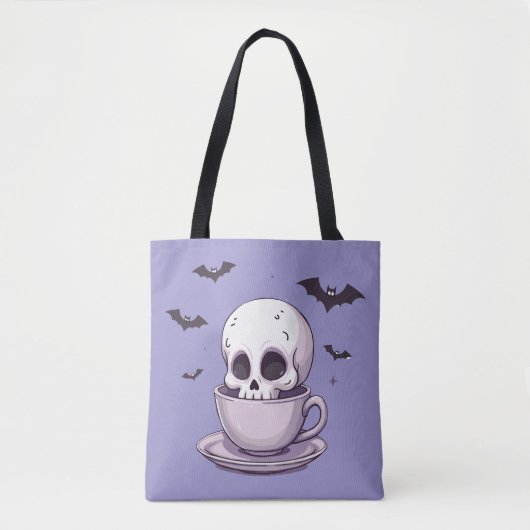 Pastel Goth Skull in Teacup Draagtas (Voorkant)