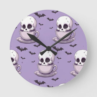 Pastel Goth Skull in Teacup Ronde Klok