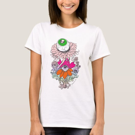 Pastel Gothic Alien Eyeball Flowers Shirt (Voorkant)