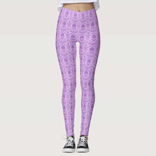 Pastel Gothic Baroque Skull Pattern Leggings (Devant)