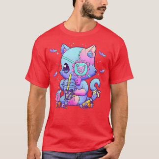 Pastel Gothic esthetisch Kawaii Creepy Cat Boba Te T-shirt