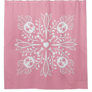Pastel gothic kawaii grappige schedel Harajuku roz Douchegordijn