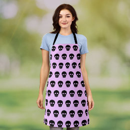 Pastel Gothic Lila Black Skull Pattern Schort
