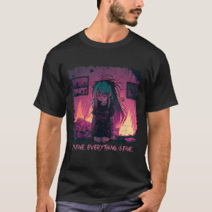 Pastel Gothic Menhera I'm Fine Sad Anime Girl Cree T-shirt