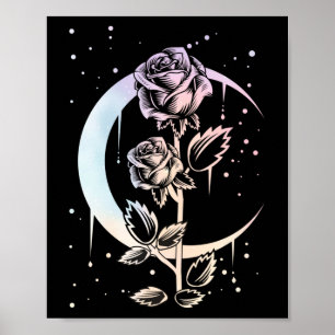 Pastel Gothic Moon Flower Witchy Poster