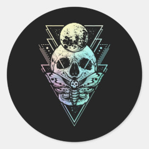 Pastel Gothic Moon Skull Gothic Wicca Crescent Mot Ronde Sticker