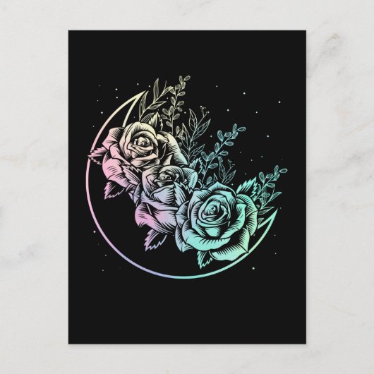 Pastel Gothic Rozen Moon Gothic Crescent Flowers Briefkaart (Voorkant)