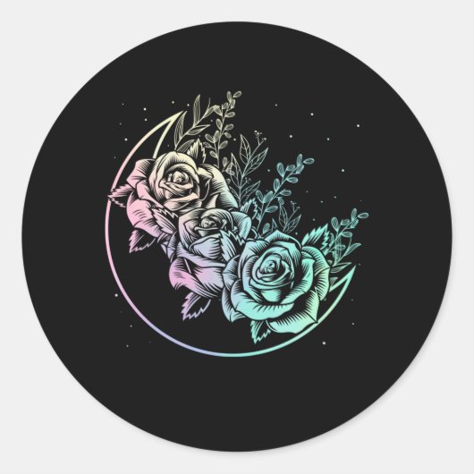 Pastel Gothic Rozen Moon Gothic Crescent Flowers Ronde Sticker (Voorkant)