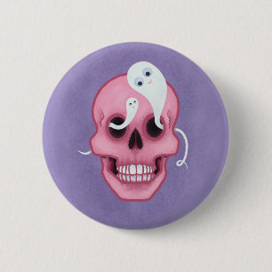 Pastel gothic schedel ronde button 5,7 cm