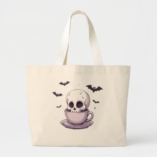 Pastel gothische schedel in theekop grote tote bag