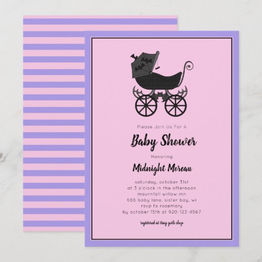 Pastel Gotische Wandelwagen Bat Baby shower Kaart (Voorkant / Achterkant)