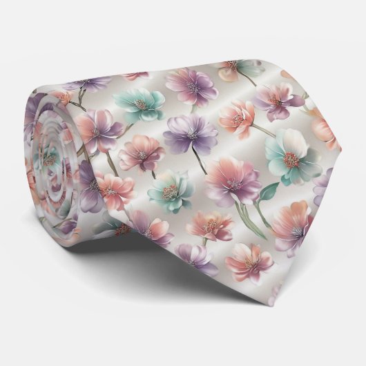Pastel Gradient Floral Pattern Stropdas (Opgerold)