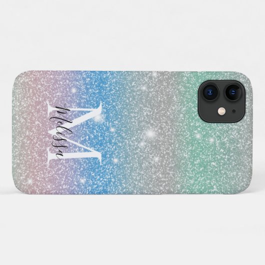Pastel Gradiënt Glitter Glans Monogram Naam Case-Mate iPhone Case (Achterkant (horizontaal))
