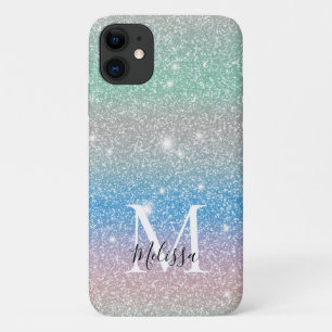 Pastel Gradiënt Glitter Schitterend Monogram Naam iPhone 11 Hoesje
