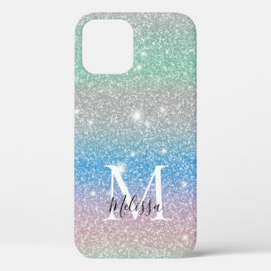 Pastel Gradiënt Glitter Schitterend Monogram Naam iPhone 12 Hoesje
