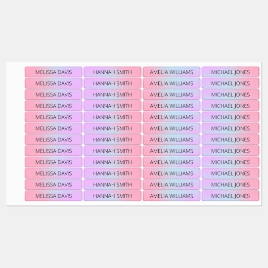Pastel Gradient Kids Waterproof Nom Étiquettes (Feuille)