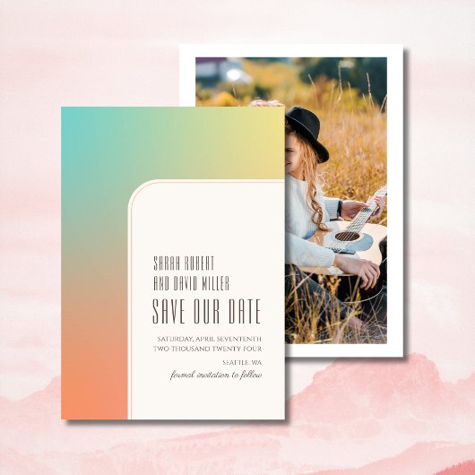 Pastel Gradient Retro Chique Roze Save The Date