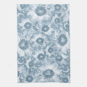 Pastel Gray Navy Floral Pattern Theedoek (Verticaal)