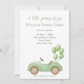 Pastel Green Car & Balloon Invitation Anniversaire (Devant)