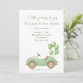 Pastel Green Car & Balloon Invitation Anniversaire (Debout devant)