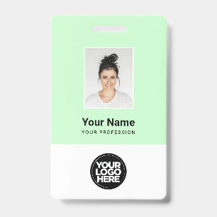 Pastel Green Employee Photo, Bar Code, Name Badge