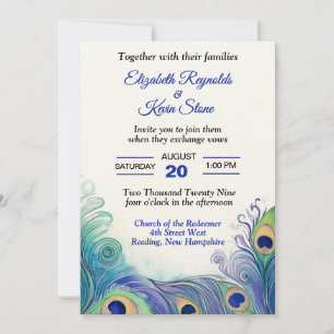 Pastel Green en Blues Peacock Feathers Wedding Kaart