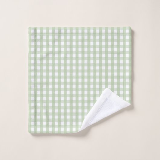 Pastel Green Gingham Check Patroon Bad Handdoek (Wasdoekje)