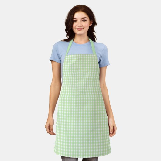 Pastel Green Gingham Pattern Schort (Gedragen)