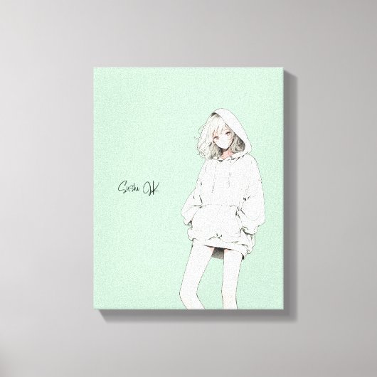 Pastel Green JKのアートパネル|寿司娘 GenerativeAI Canvas Afdruk (Voorkant)