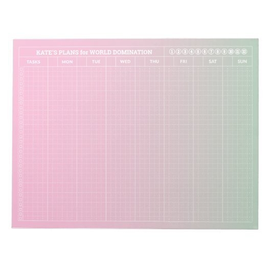 Pastel Green Pink GRID Weekly Planner Minimalist Notitieblok (Voorkant)