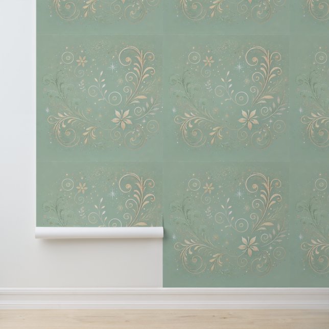 Pastel Green Shade Floral Motief Behang (Applicatie)