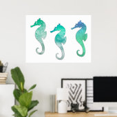 Pastel Green Waterverf Seapaarden Poster (Thuiskantoor)