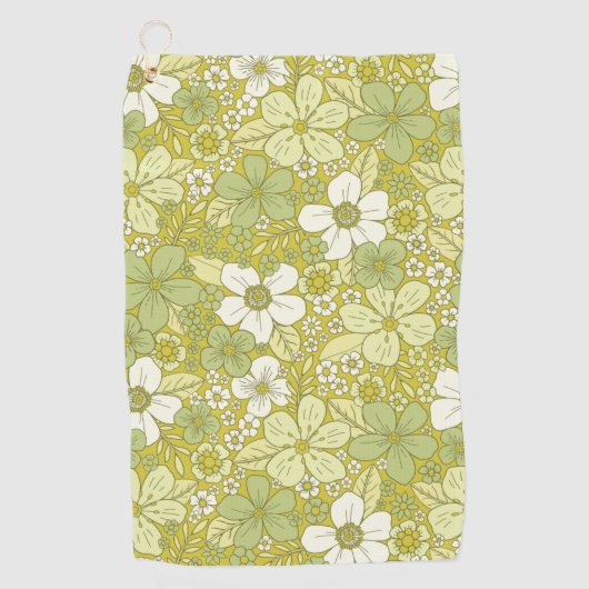 Pastel Green & Yellow Flower Pattern Golfhanddoek (Voorkant)