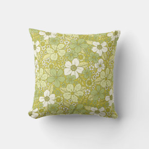 Pastel Green & Yellow Flower Pattern Kussen