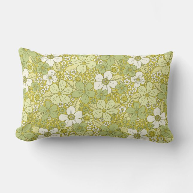 Pastel Green & Yellow Flower Pattern Kussen (Voorkant)